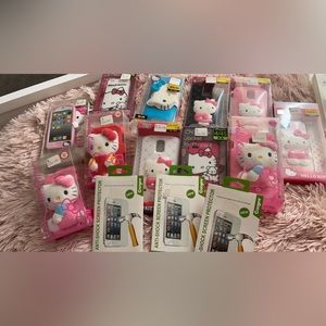 hello kitty case, samsungs and iphone 4 & 5, and 3 iPhone 4 screen protectors
